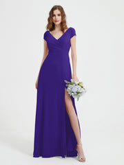 Robe de A-ligne en Mousseline à Col en V avec Fente Régence