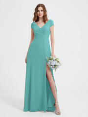 Robe de A-ligne en Mousseline à Col en V avec Fente Spa