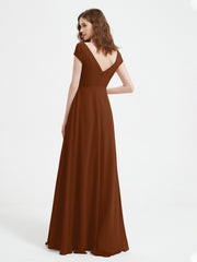 Robe de A-ligne en Mousseline à Col en V avec Fente Terracotta Grande Taille