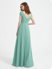 Robe de A-ligne en Mousseline à Col en V avec Fente Turquoise Grande Taille