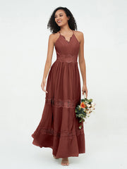 Boho Robes Jupe à Plusieurs Niveaux en Dentelle et Mousseline terracotta
