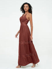 Boho Robes Jupe à Plusieurs Niveaux en Dentelle et Mousseline terracotta Grande Taille