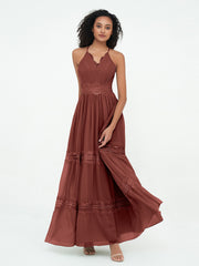 Boho Robes Jupe à Plusieurs Niveaux en Dentelle et Mousseline terracotta