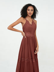 Boho Robes Jupe à Plusieurs Niveaux en Dentelle et Mousseline terracotta