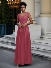 Robe Longue en Dentelle Et Mousseline avec Mancherons Cannelle Rose Grande Taille