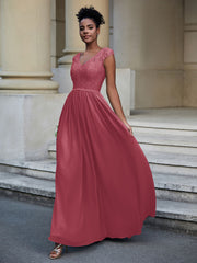 Robe Longue en Dentelle Et Mousseline avec Mancherons Cannelle Rose Grande Taille