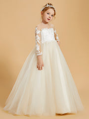 Robes de Fille Élégantes en Tulle avec Appliques en Dentelle et Accents de Boutons