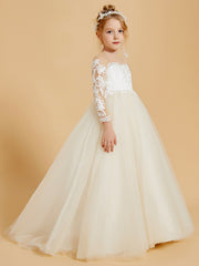 Robes de Fille Élégantes en Tulle avec Appliques en Dentelle et Accents de Boutons