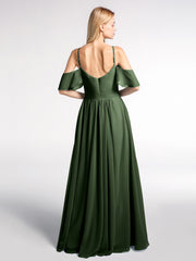 Robe Empire en Mousseline à Épaules Dénudées avec Poches Olive Verte