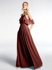 Robe Empire en Mousseline à Épaules Dénudées avec Poches terracotta