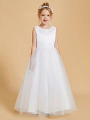 Superbes Robes de Fille en Satin avec Superposition de Tulle et Dos Ouvert