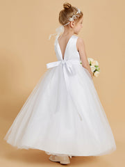 Superbes Robes de Fille en Satin avec Superposition de Tulle et Dos Ouvert
