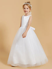Superbes Robes de Fille en Satin avec Superposition de Tulle et Dos Ouvert