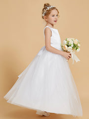 Superbes Robes de Fille en Satin avec Superposition de Tulle et Dos Ouvert