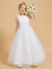 Superbes Robes de Fille en Satin avec Superposition de Tulle et Dos Ouvert
