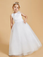Superbes Robes de Fille en Satin avec Superposition de Tulle et Dos Ouvert