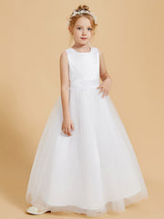 Superbes Robes de Fille en Satin avec Superposition de Tulle et Dos Ouvert