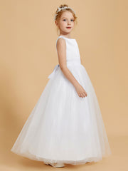 Superbes Robes de Fille en Satin avec Superposition de Tulle et Dos Ouvert