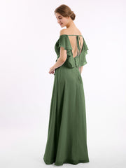 Mancherons Mousseline Robes De Demoiselle d'Honneur Avec Fente Olive Verte