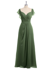 Mancherons Mousseline Robes De Demoiselle d'Honneur Avec Fente Olive Verte Grande Taille