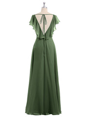 Mancherons Mousseline Robes De Demoiselle d'Honneur Avec Fente Olive Verte
