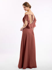 Mancherons Mousseline Robes De Demoiselle d'Honneur Avec Fente terracotta