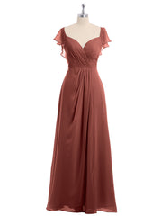 Mancherons Mousseline Robes De Demoiselle d'Honneur Avec Fente terracotta Grande Taille