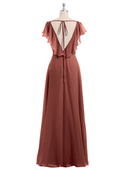 Mancherons Mousseline Robes De Demoiselle d'Honneur Avec Fente terracotta Grande Taille