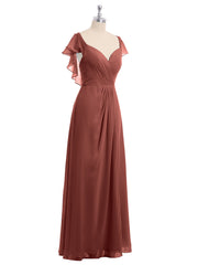 Mancherons Mousseline Robes De Demoiselle d'Honneur Avec Fente terracotta