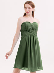 Sans Bretelles Robe Demoiselle d'honneur Courte avec Col en Cœur Olive Verte Grande Taille
