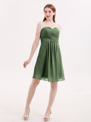 Sans Bretelles Robe Demoiselle d'honneur Courte avec Col en Cœur Olive Verte Grande Taille