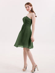Sans Bretelles Robe Demoiselle d'honneur Courte avec Col en Cœur Olive Verte