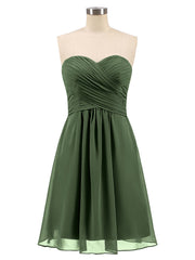 Sans Bretelles Robe Demoiselle d'honneur Courte avec Col en Cœur Olive Verte