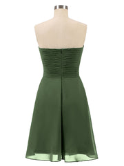 Sans Bretelles Robe Demoiselle d'honneur Courte avec Col en Cœur Olive Verte