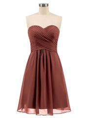 Sans Bretelles Robe Demoiselle d'honneur Courte avec Col en Cœur terracotta