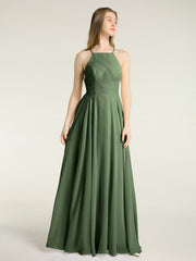 Dos Bas Simple Mousseline Robes De Demoiselle d'Honneur Olive Verte Grande Taille