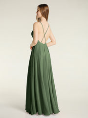 Dos Bas Simple Mousseline Robes De Demoiselle d'Honneur Olive Verte