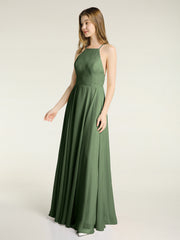 Dos Bas Simple Mousseline Robes De Demoiselle d'Honneur Olive Verte