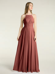 Dos Bas Simple Mousseline Robes De Demoiselle d'Honneur terracotta