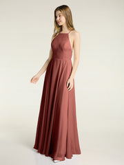 Dos Bas Simple Mousseline Robes De Demoiselle d'Honneur terracotta