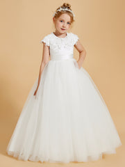 Robes de Fille Gracieuses avec Appliques en Dentelle et Mancherons