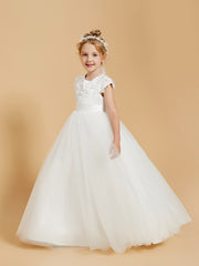 Robes de Fille Gracieuses avec Appliques en Dentelle et Mancherons