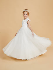 Robes de Fille Gracieuses avec Appliques en Dentelle et Mancherons