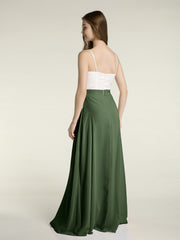 Ivoire Dentelle Corsage Mousseline Jupe Robes Avec Fente Olive Verte