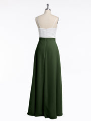 Ivoire Dentelle Corsage Mousseline Jupe Robes Avec Fente Olive Verte