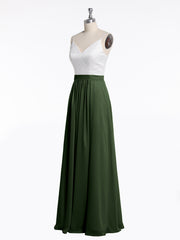 Ivoire Dentelle Corsage Mousseline Jupe Robes Avec Fente Olive Verte