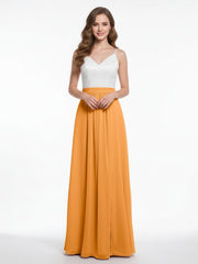 Ivoire Dentelle Corsage Mousseline Jupe Robes Avec Fente Mandarine