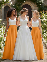 Ivoire Dentelle Corsage Mousseline Jupe Robes Avec Fente Mandarine