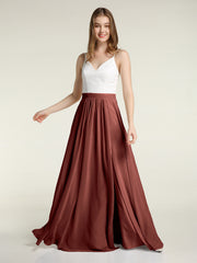 Ivoire Dentelle Corsage Mousseline Jupe Robes Avec Fente terracotta Grande Taille