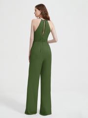 Jumpsuit Plissé Sans Manches à Encolure Licou avec Ceinture Mousse Grande Taille
